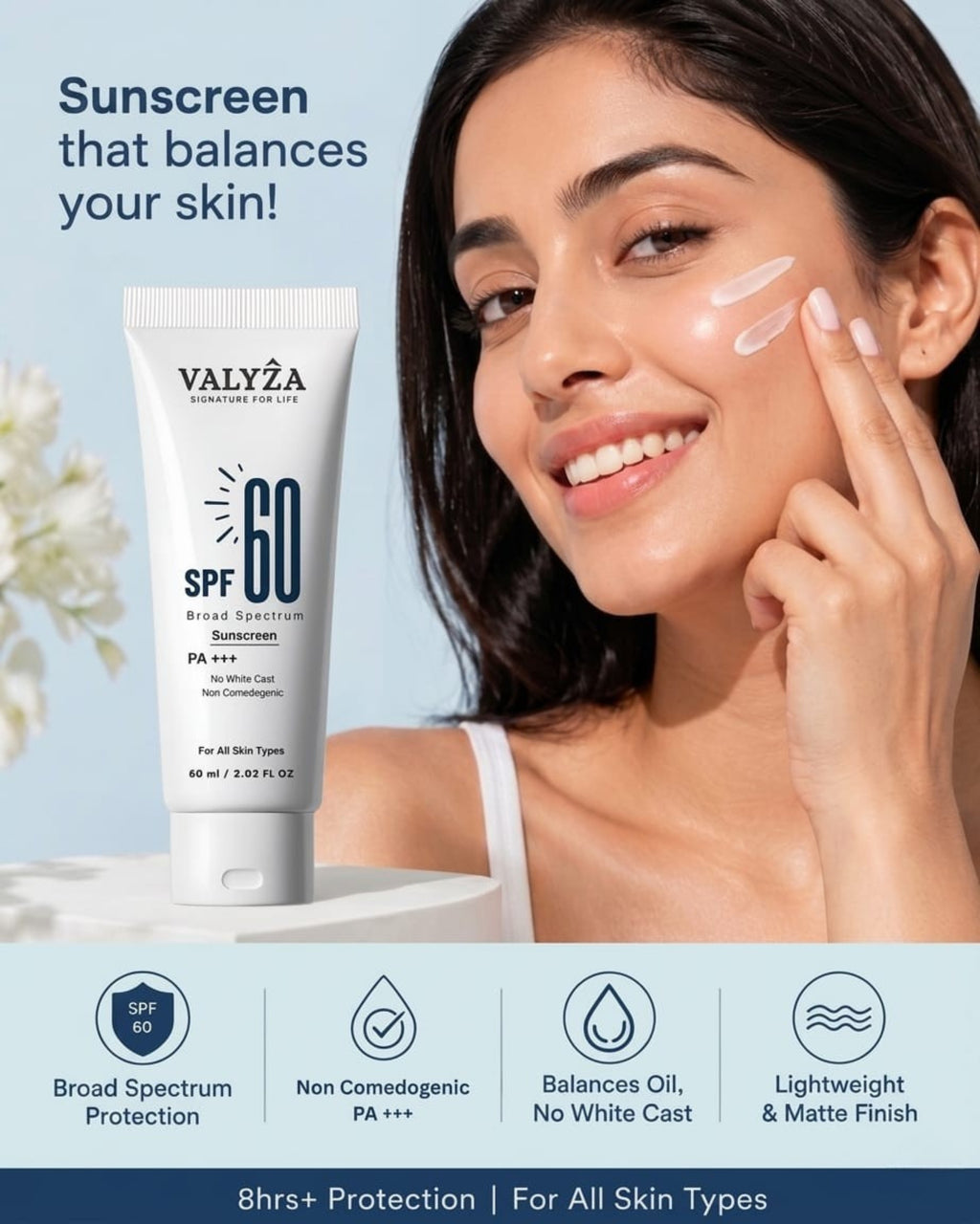 SPF 60 Broad Spectrum Sunscreen | PA +++ | For All Skin Types | 60 ml
